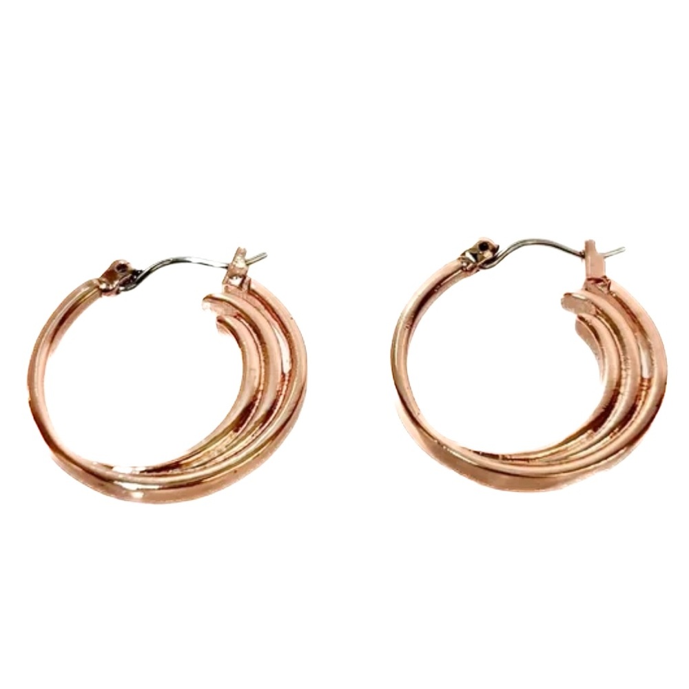 NEW - Chic Rose Gold Triple Swirl Round Hoop Earrings